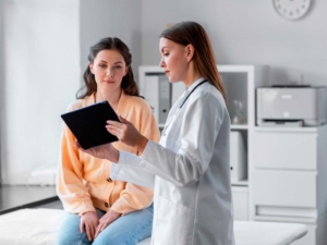 Médico explicando los tipos de diagnóstico por imagen