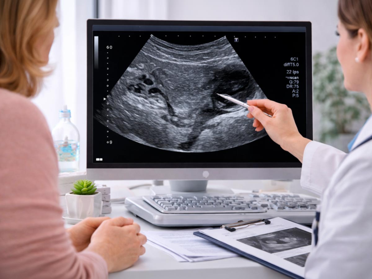 ecografía pélvica que muestra un mioma o quiste